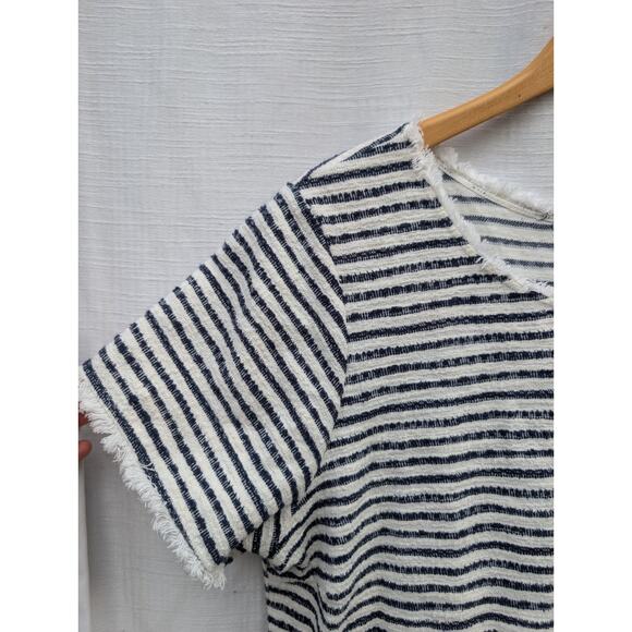 GREEN ENVELOPE Women's Terry Cloth Short Sleeve Striped Shirt Sz 2X Fringe Trim - Picture 4 of 5